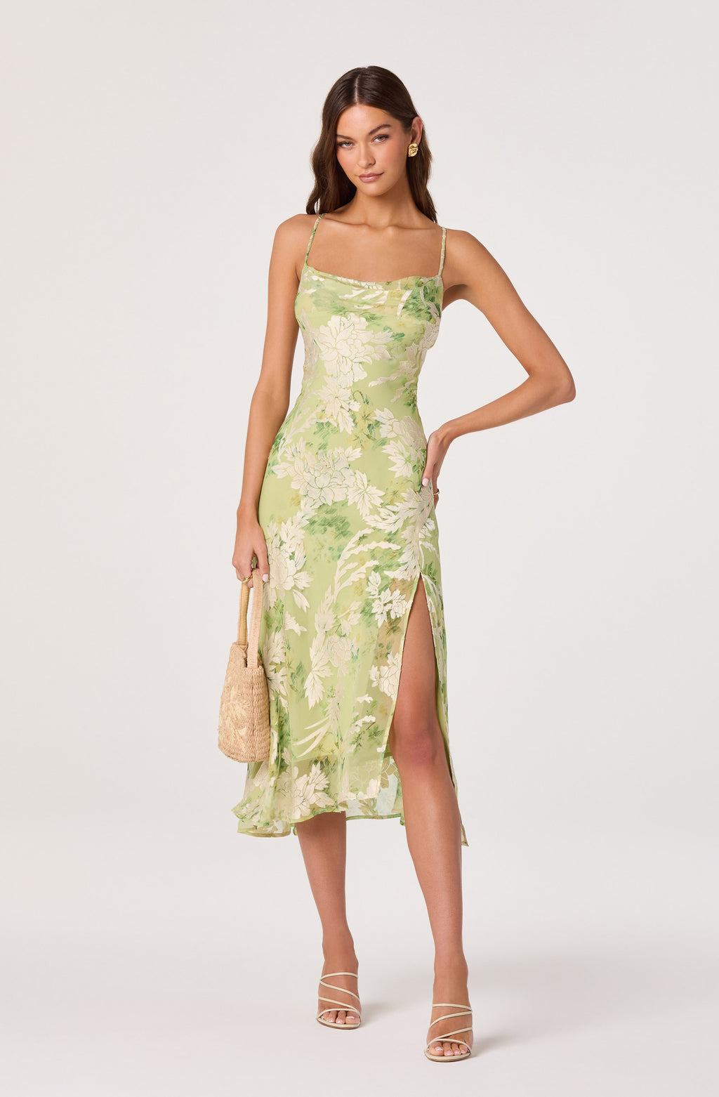 pale green floral dress Gaia Midi in Light – Mint Julep TREND NAME:Feb 24 - Evening Blooms Pink 1960s Candy Cane Imported. Size:L-40
