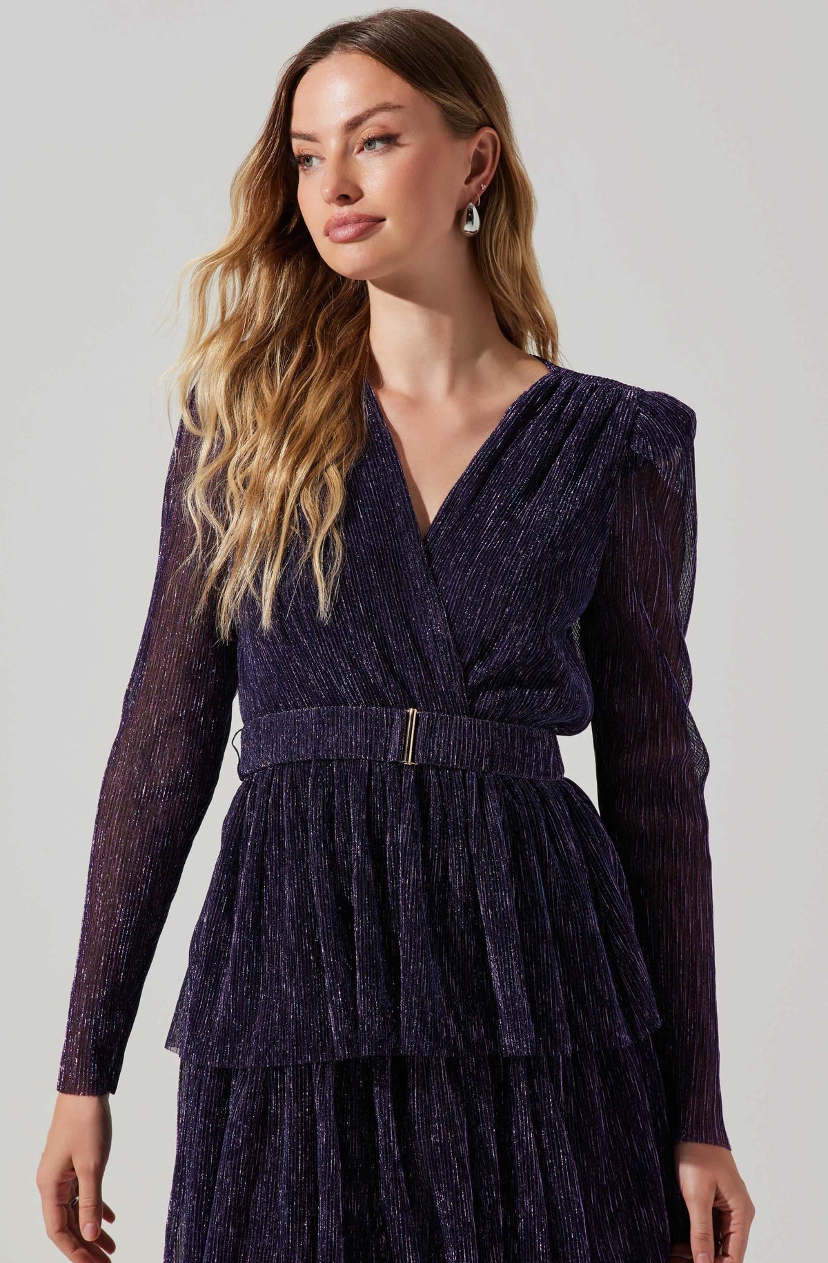 Danielle Metallic Tiered Ruffle Maxi Dress in Purple Multi