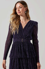 Load image into Gallery viewer, Danielle Metallic Tiered Ruffle Maxi Dress in Purple Multi
