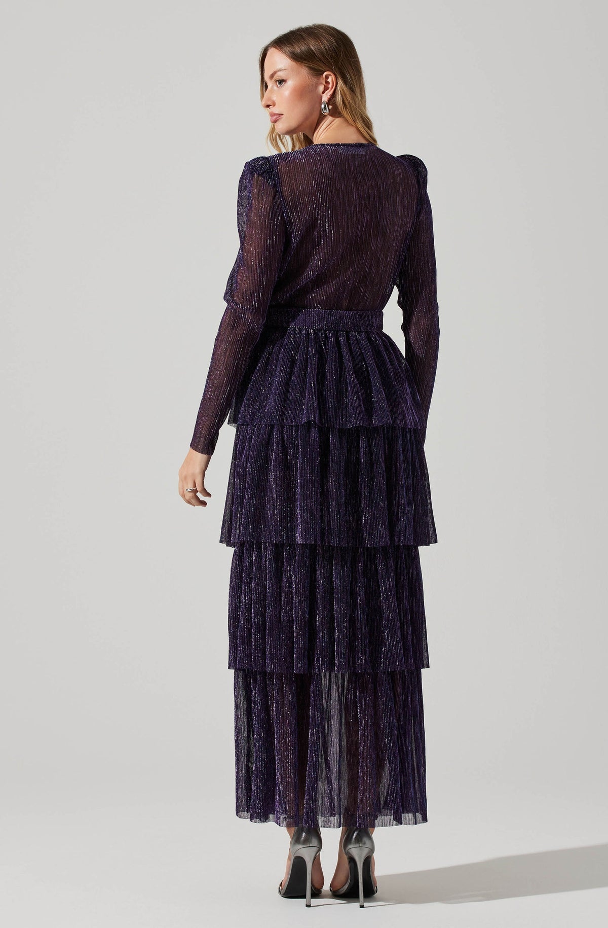 Danielle Metallic Tiered Ruffle Maxi Dress in Purple Multi