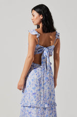Load image into Gallery viewer, Cassis Floral Ruffle Maxi Dress in Blue
