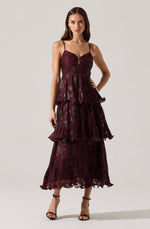 Load image into Gallery viewer, Lupin Pleated Tiered Maxi Dress in Wine Floral
