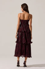 Load image into Gallery viewer, Lupin Pleated Tiered Maxi Dress in Wine Floral
