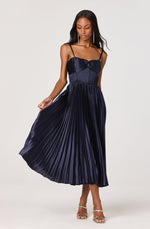 Load image into Gallery viewer, Ascella Sweetheart Pleated Midi Dress in Navy
