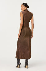 Load image into Gallery viewer, Riana Metallic Twist Front Maxi Dress in Brown Metallic
