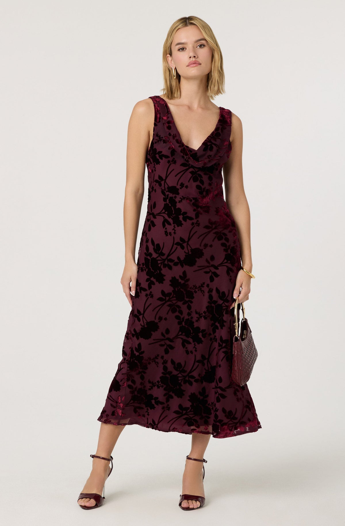 Floris Burnout Floral Maxi Dress in Wine