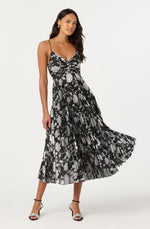 Load image into Gallery viewer, Saoirse Metallic Pleated Midi Dress in Black Silver
