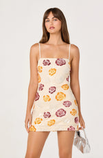 Load image into Gallery viewer, Abelia Sequined Mini Dress in Ivory Multi Floral
