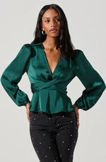 Load image into Gallery viewer, Eliana Puff Sleeve Blouse in Forest Green

