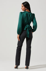 Eliana Puff Sleeve Blouse in Forest Green