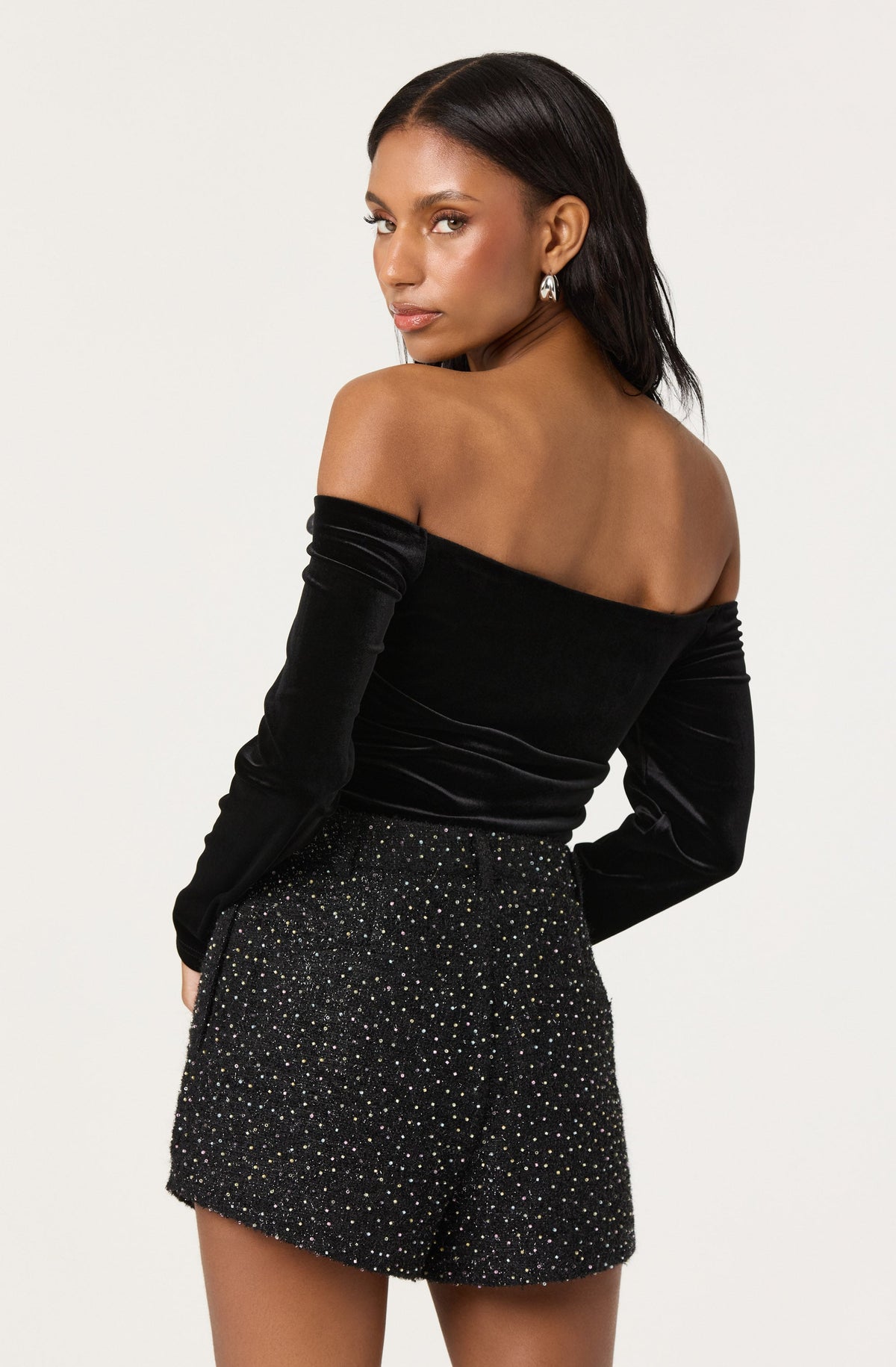Salem Velvet Off Shoulder Top in Black