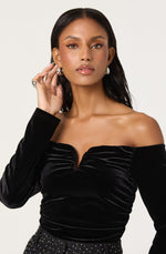 Load image into Gallery viewer, Salem Velvet Off Shoulder Top in Black
