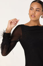 Load image into Gallery viewer, Brisa Mesh Feather Trim Top in Black
