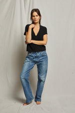 Load image into Gallery viewer, Alanis Recycled Cotton V-Neck Tee in True Black
