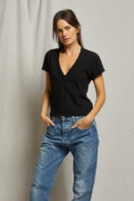 Load image into Gallery viewer, Alanis Recycled Cotton V-Neck Tee in True Black
