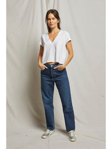 Alanis Recycled Cotton V-Neck Tee in White