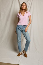 Load image into Gallery viewer, Alanis Recycled Cotton V-Neck Tee in Sugar Pink
