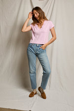 Load image into Gallery viewer, Alanis Recycled Cotton V-Neck Tee in Sugar Pink
