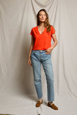 Load image into Gallery viewer, Alanis Recycled Cotton V-Neck Tee in Tomato
