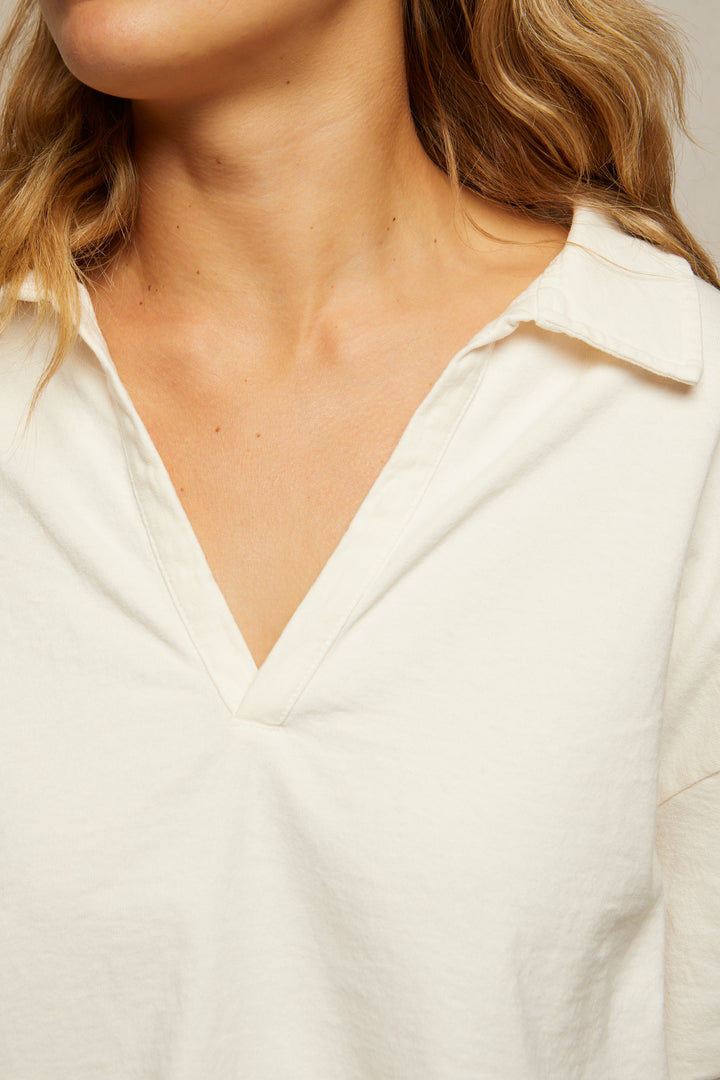 Alison Jersey Collard Shirt in Bright Ivory