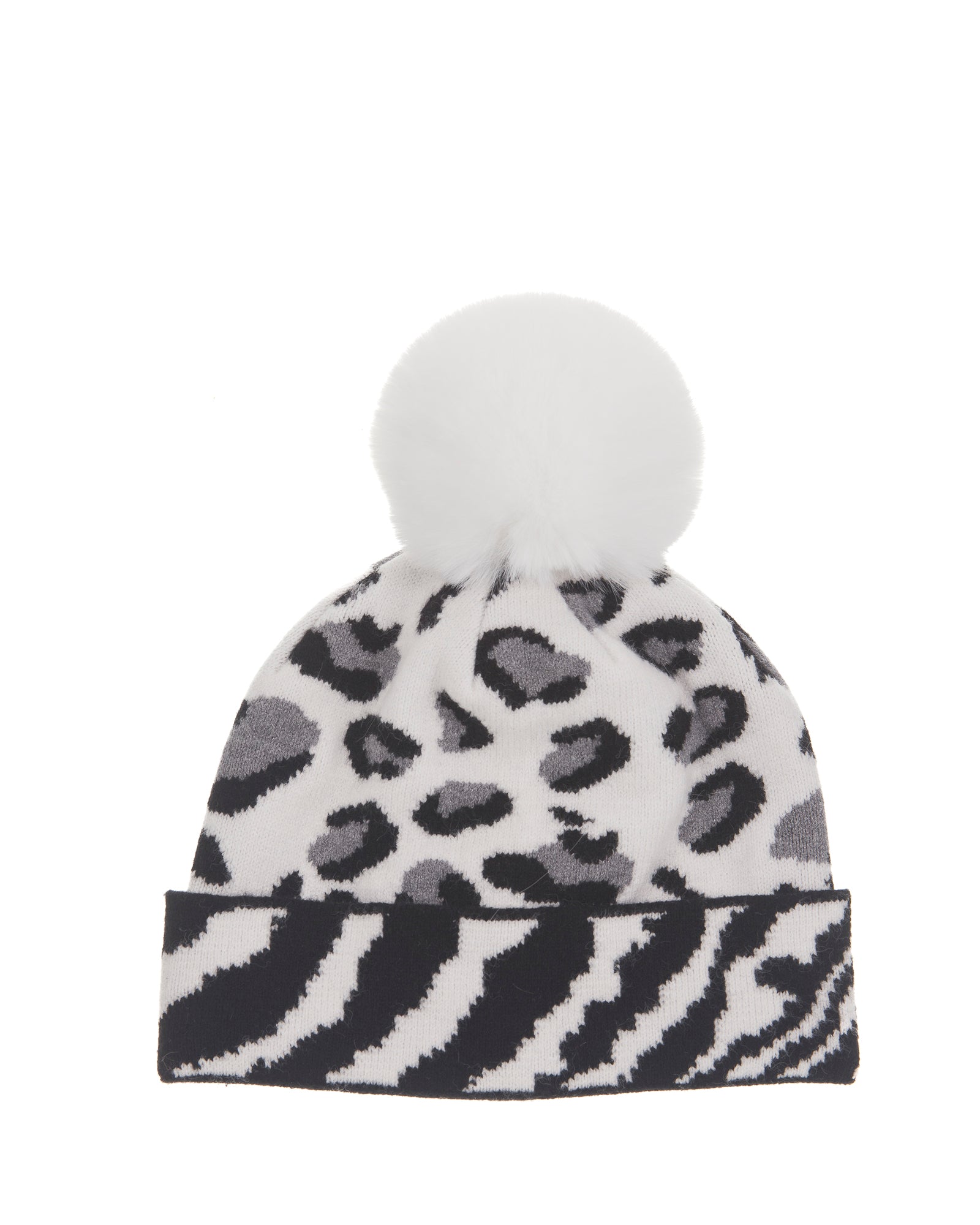 Mixed Animal Print Hat in White