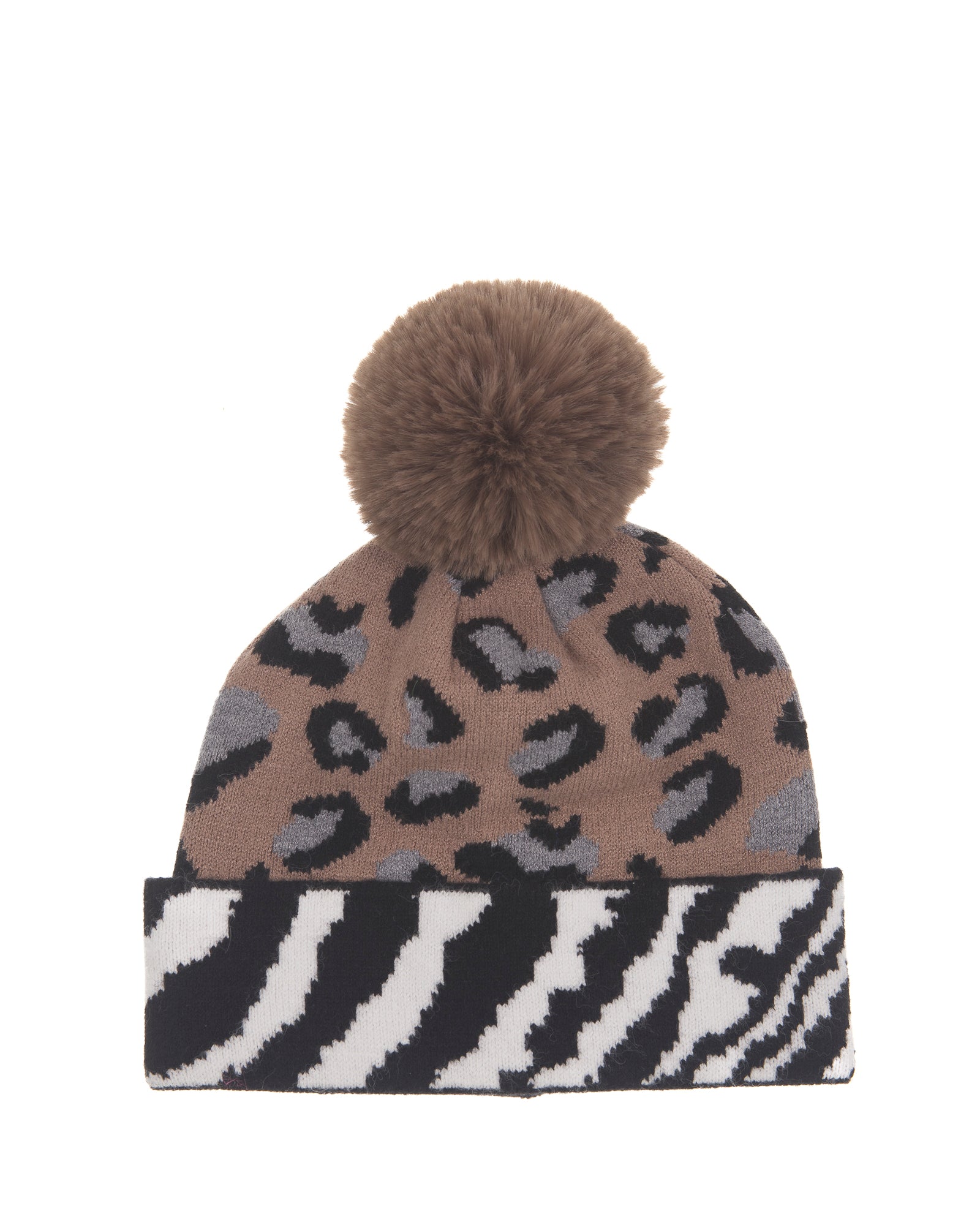 Mixed Animal Print Hat in Taupe