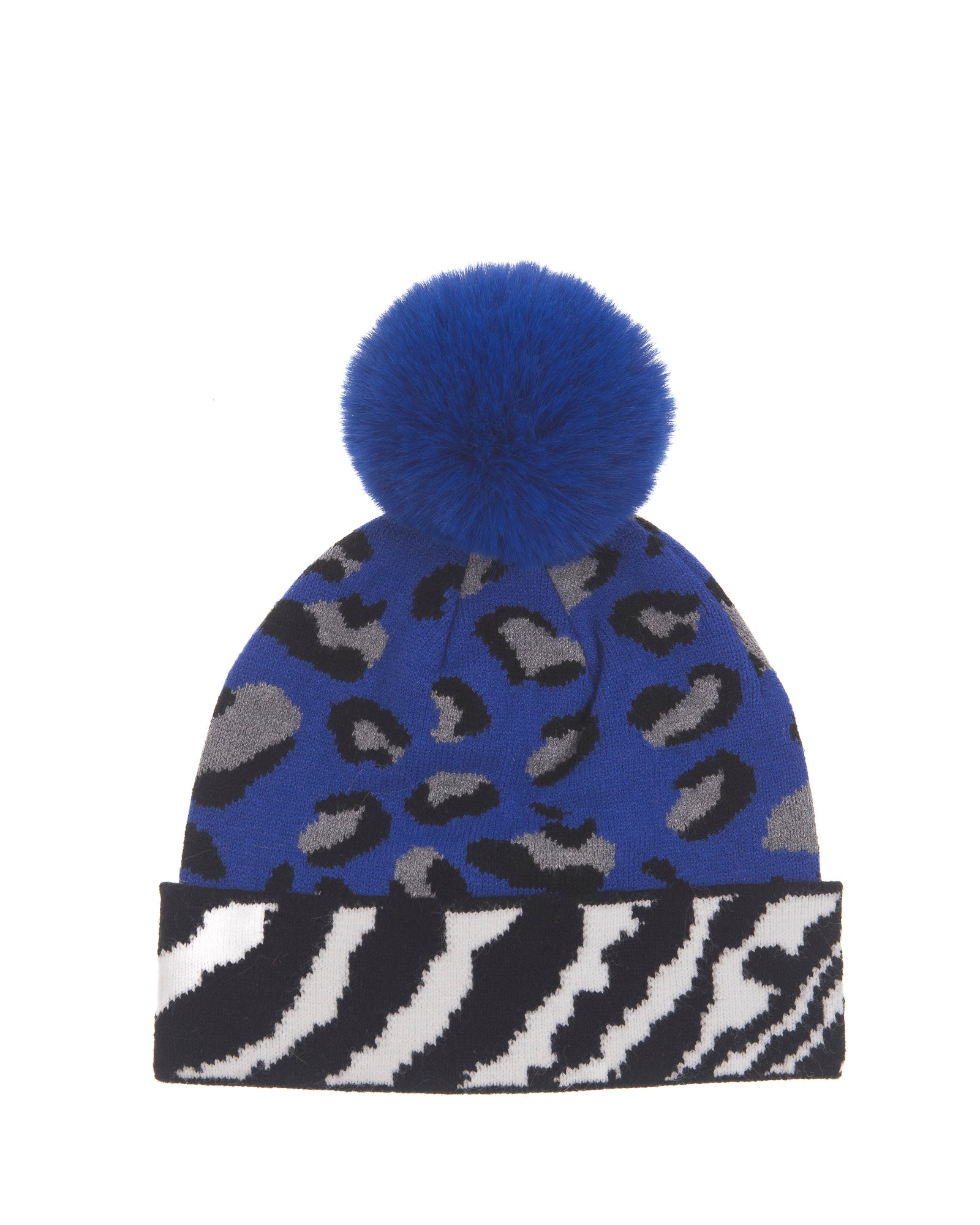 Mixed Animal Print Hat in Cobalt