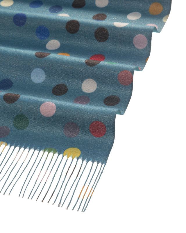 Multi Colored Polka Dot Scarf in Ottanio Blue