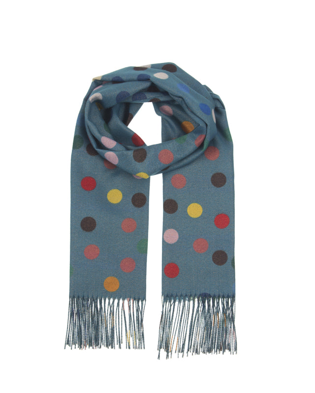 Multi Colored Polka Dot Scarf in Ottanio Blue
