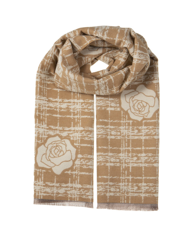 Plaid Rose Scarf in Beige