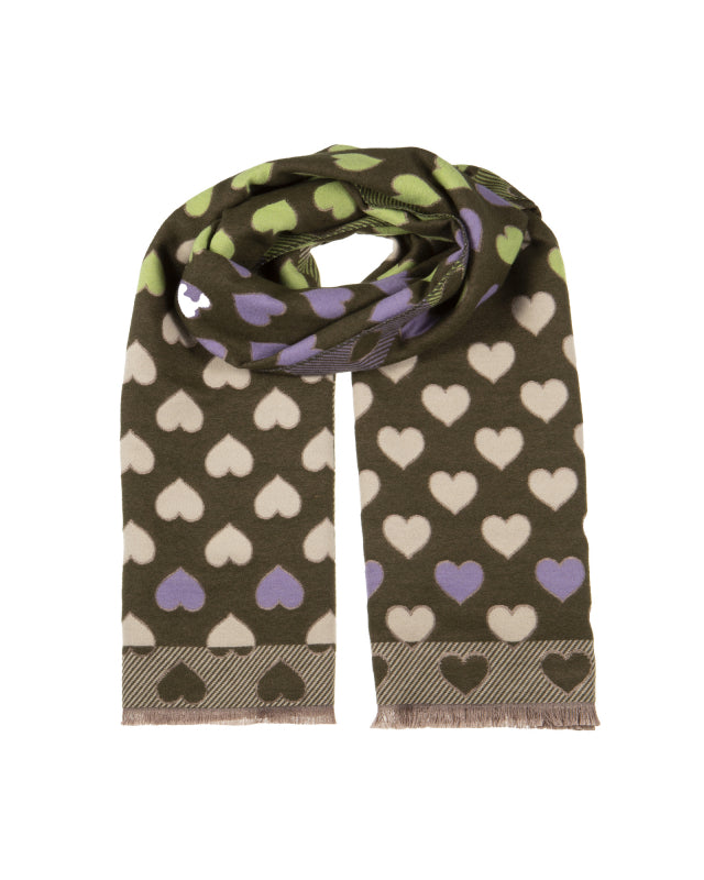 Hearts Scarf in Military Green