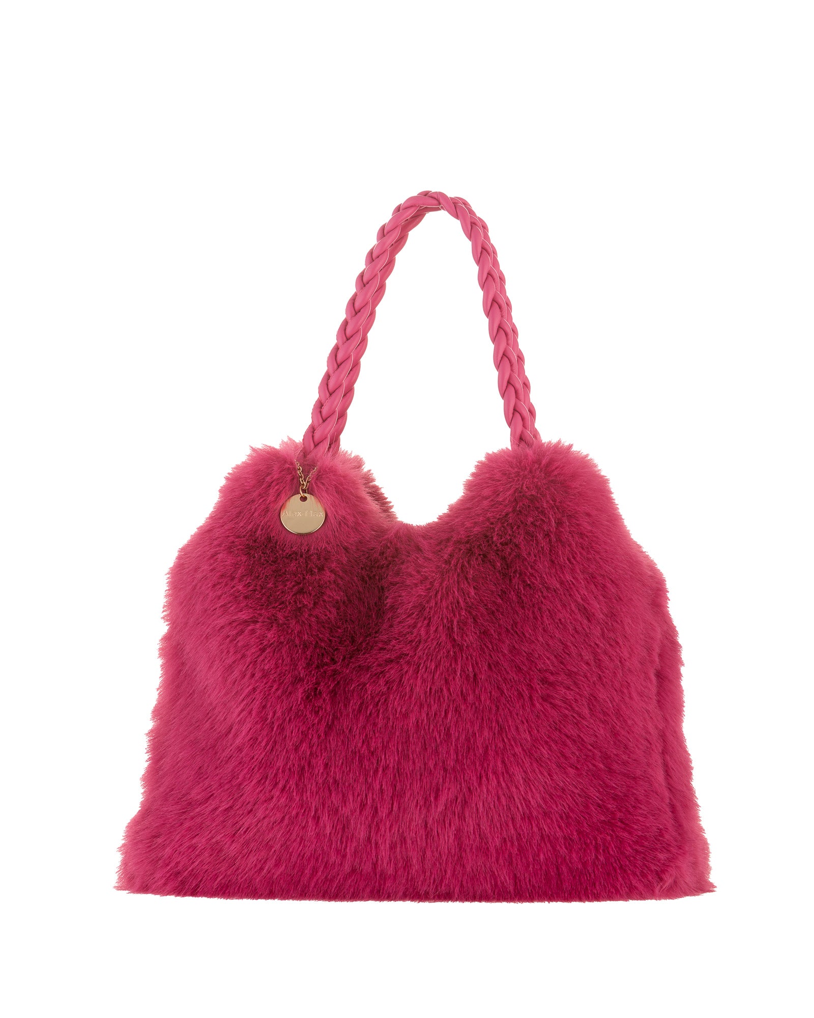 Faux Fur Purse with Braided Handle in Fuchsia Mint Julep