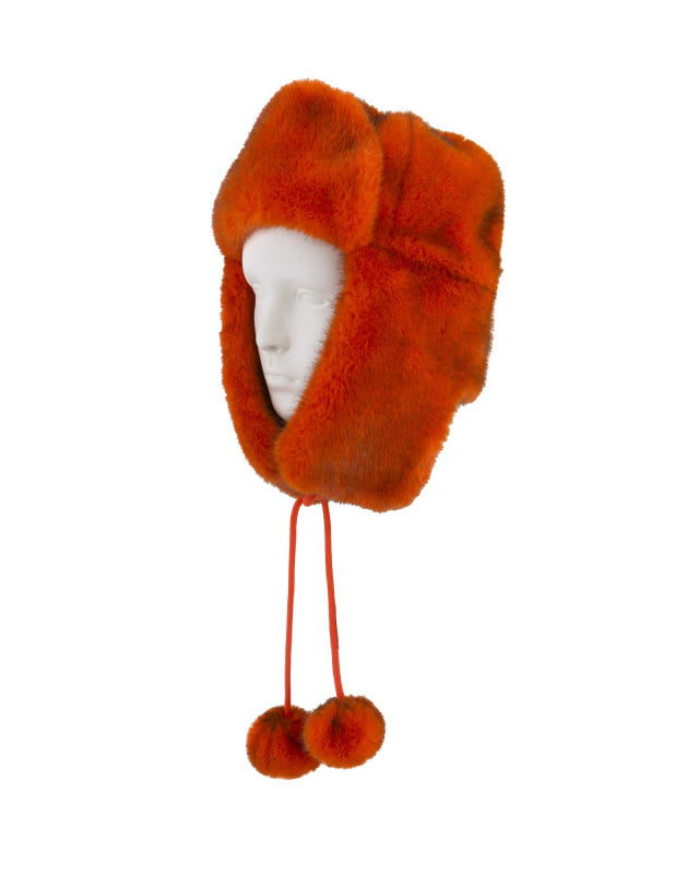 Faux Fur Trapper Hat in Orange