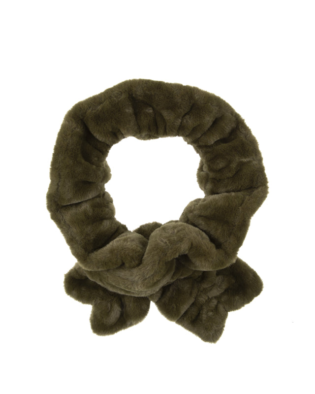 Ruched Faux Fur Scarf in Military