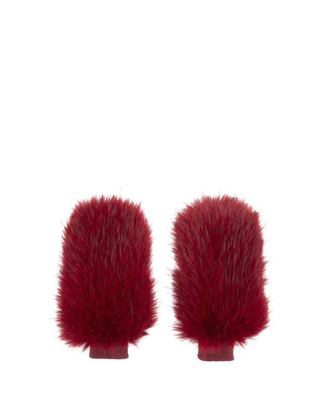 Faux Fur Mittens in Burgundy