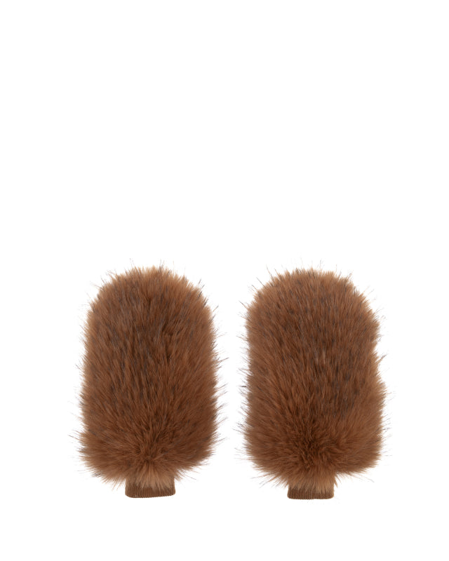Faux Fur Mittens in Camel