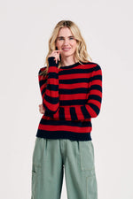 Load image into Gallery viewer, Stripe Crew Cashmere Sweater in Red and Navy
