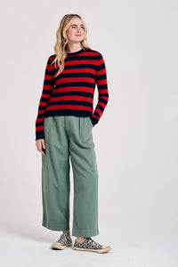 Stripe Crew Cashmere Sweater in Red and Navy