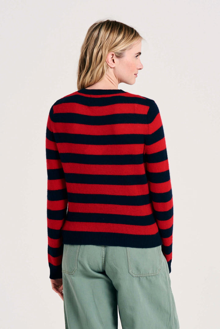 Stripe Crew Cashmere Sweater in Red and Navy