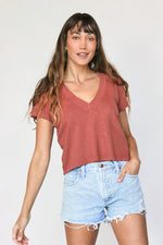 Load image into Gallery viewer, Alanis Recycled Cotton V-Neck Tee in Rose Flower

