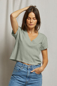 Alanis Recycled Cotton V-Neck Tee in Paris Rain