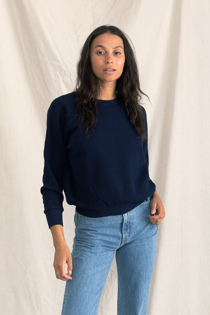 Allman Military Thermal Quilted Crewneck Sweatshirt in Navy