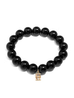 Load image into Gallery viewer, Glossy Glass Bead Stretch Bracelet in Black
