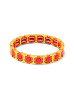 Load image into Gallery viewer, Flower Enamel Stretch Bracelet in Bright Orange
