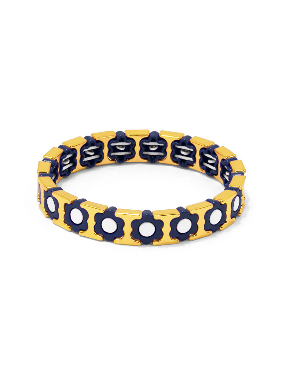 Flower Enamel Stretch Bracelet in Navy