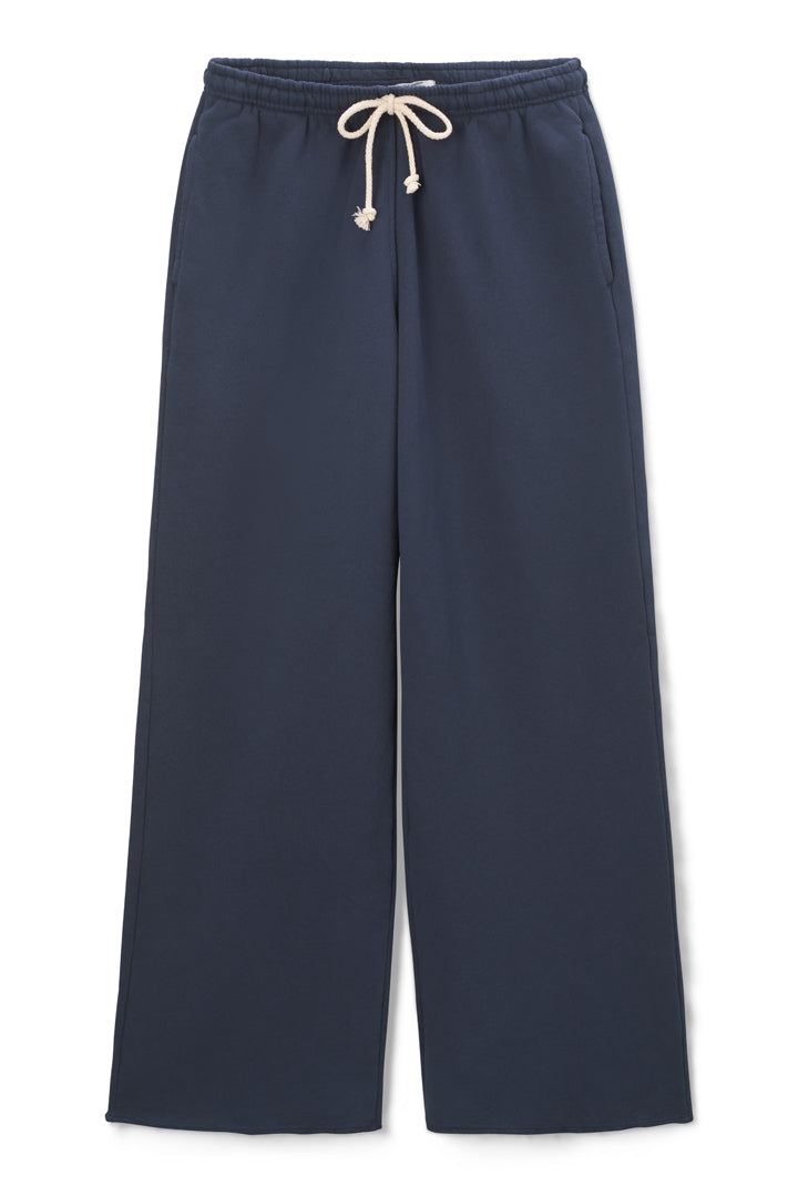 Hailey Structured Wide Leg Fleece Pant in Navy