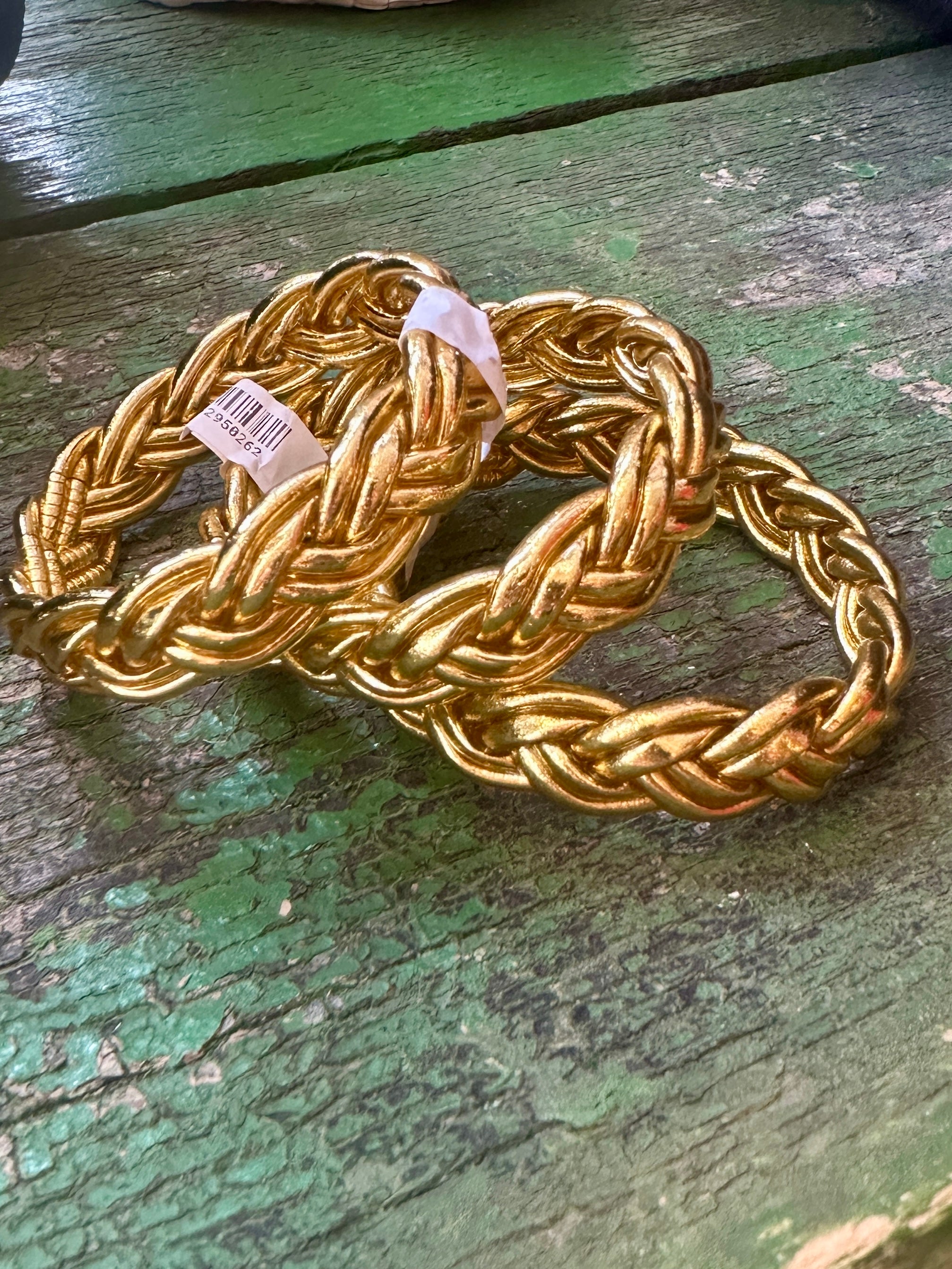 Double Braided Buddhist Temple Bangle in Pale Gold