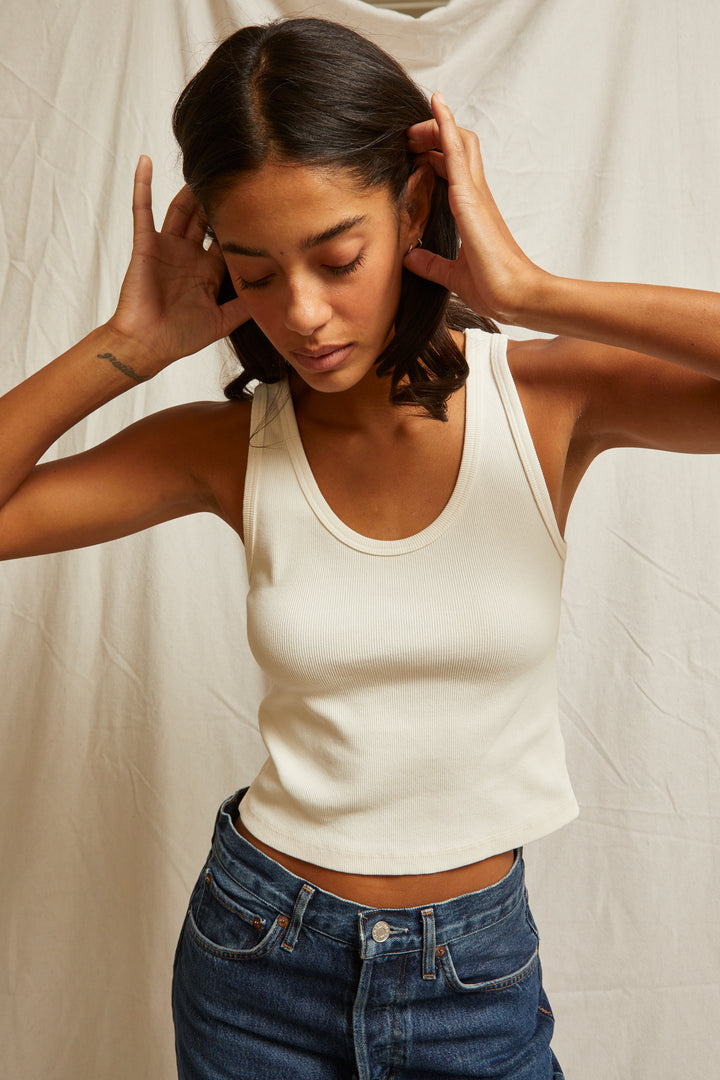 Blondie Rib Tank in Bright Ivory