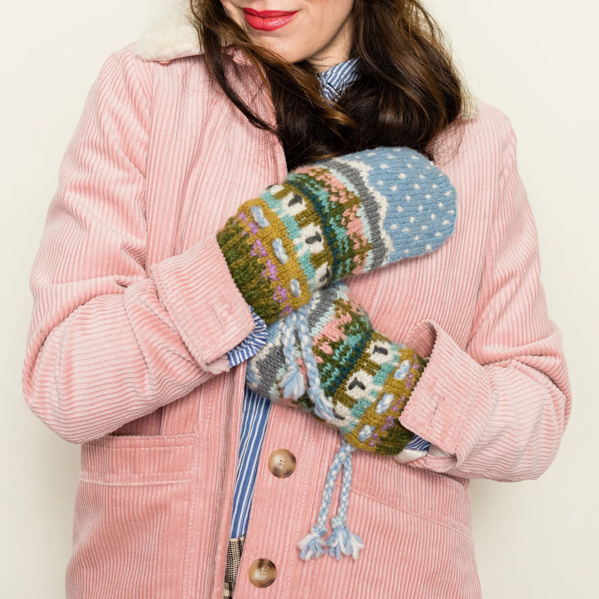Suffolk Sheep Mittens in Blue