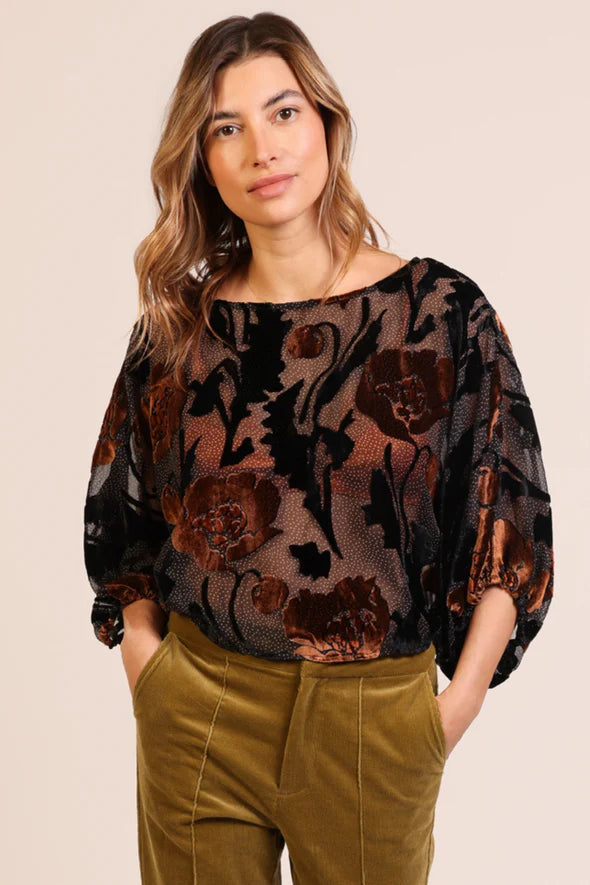 Burnout Bloom Blouse in Black